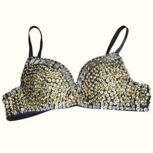 Women's Sparkle Sequins Belly Dance Padded Bra Rave Crop Top Costume Club M